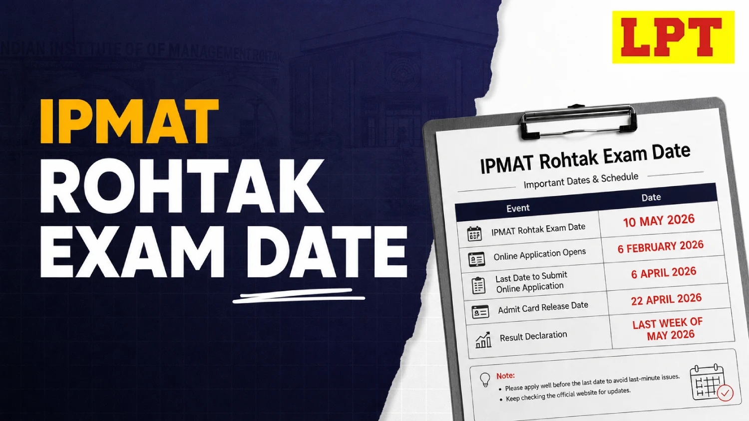 ipmat rohtak exam date